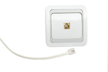 White domestic telephone socket and part of corresponding telephone cable  clipart