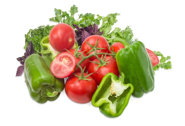 Tak van de tomaten, groene paprika en groen — Stockfoto