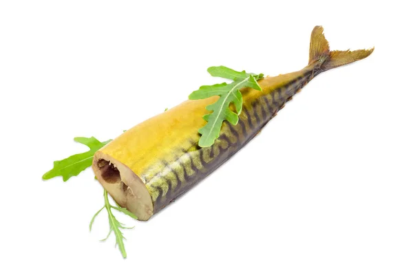 Geräucherte Makrelen und Rucola-Blätter — Stockfoto