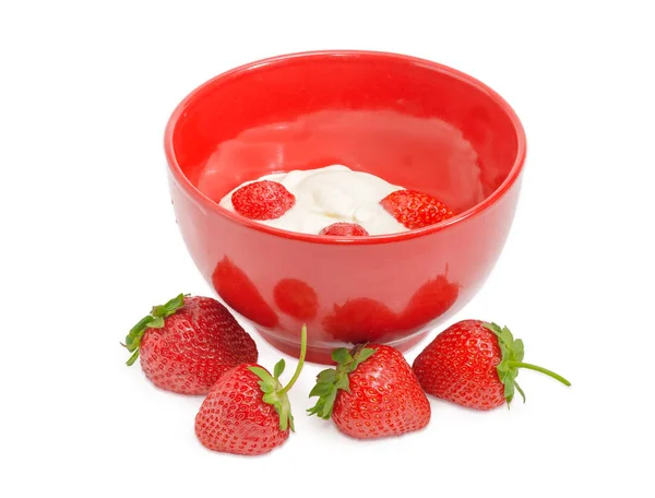 草莓奶油红碗和分开 — 图库照片