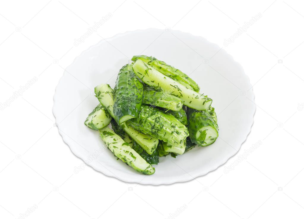 Lightly salted cucumber on white dish
