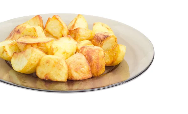 Patatas fritas en el plato de vidrio oscuro — Foto de Stock