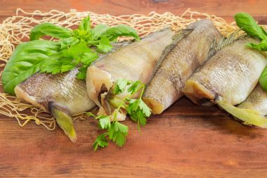 Ahşap yüzey closeup notothenia balık leşleri