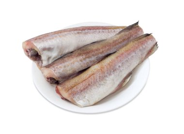 Alaska pollock üzerinde beyaz bir yemek pişmemiş mürekkep