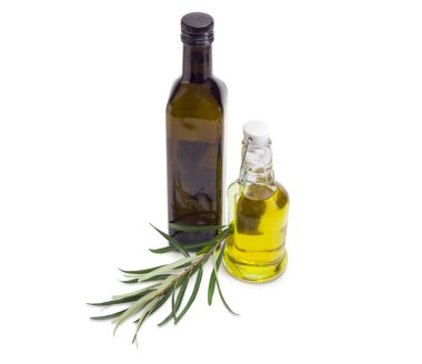 İki şişe zeytinyağı ve zeytin dalı