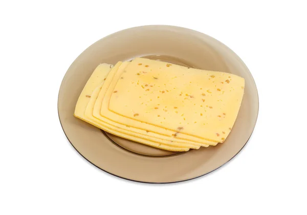 ガラスの皿に砕いたクルミで作られたチーズをスライス — ストック写真