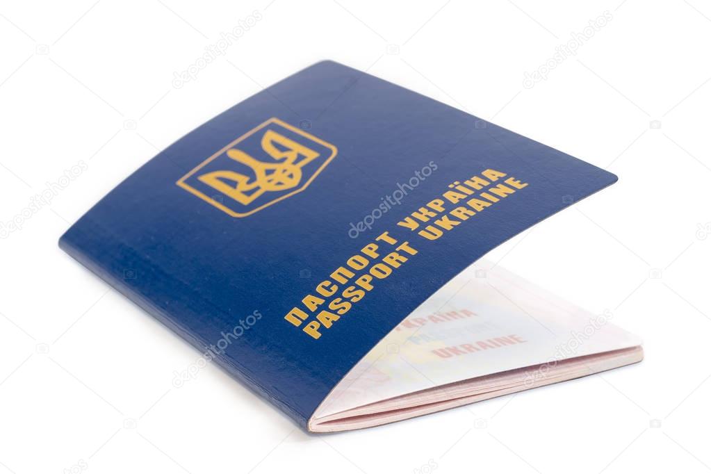 Ukrainian passport on a white background closeup