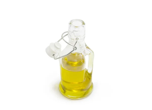 Botella de aceite de oliva con tapa abierta con cierre — Foto de Stock