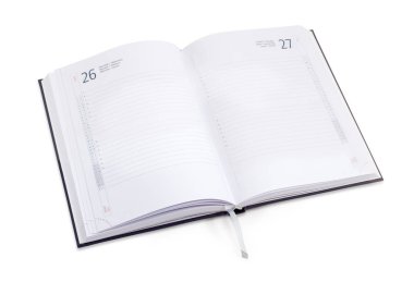 Koyu mavi kapak ile açık çoklu dil iş günlüğü