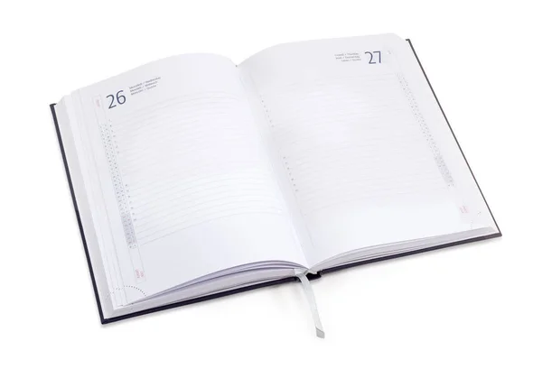 Άνοιγμα πολλαπλών γλωσσών ημερολόγιο των επιχειρήσεων με σκούρο μπλε κάλυμμα — Φωτογραφία Αρχείου