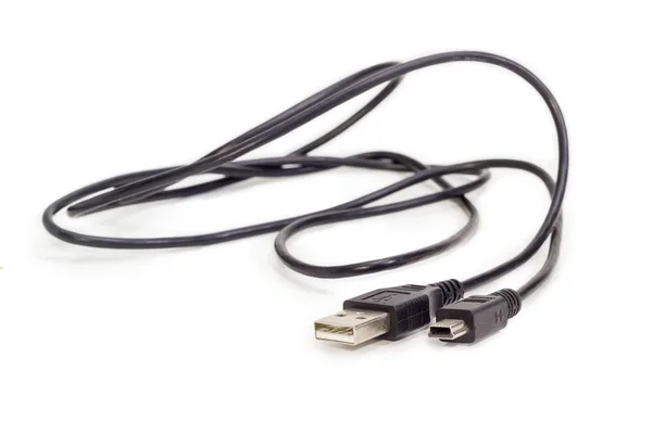 Plugs USB and mini-USB on ends of cable closeup — Stock Photo, Image