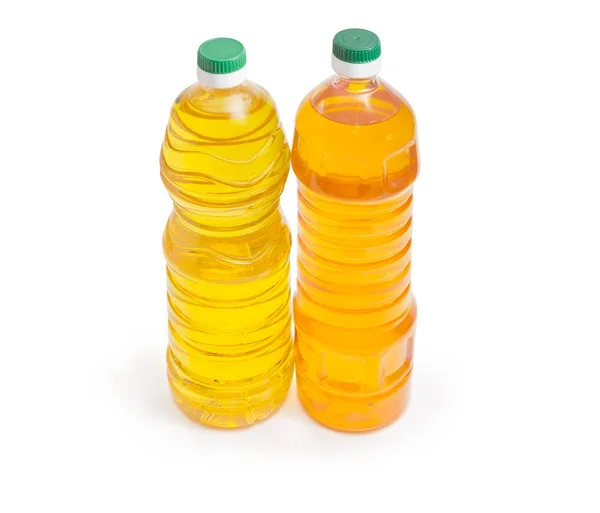 Dos botellas de aceite de girasol y aceite de maíz —  Fotos de Stock