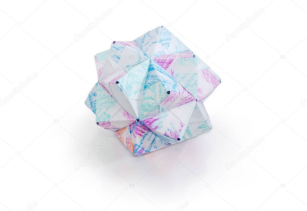 Dodecahedron - geometric figure made of paper on white background