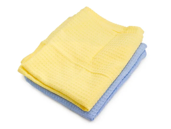 Dwa ręczniki składane niebieskie i żółte waflowe — Zdjęcie stockowe