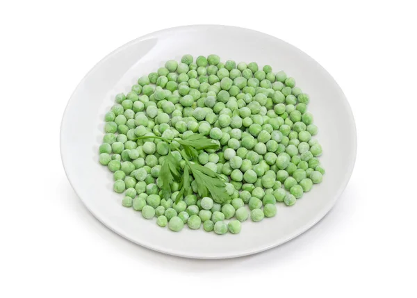 Zmrazený zelený hrášek na jídlo, na bílém pozadí — Stock fotografie