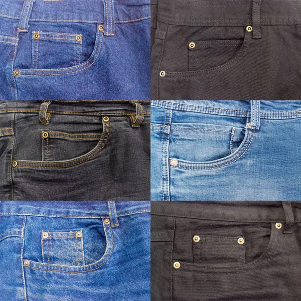 Frammenti delle parti superiori di jeans diversi — Foto Stock