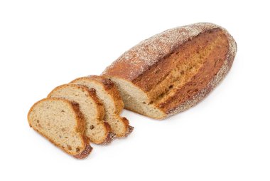 Bütün filizlenmiş buğday taneleri ile kısmen dilimlenmiş kahverengi ekmek