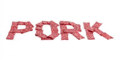 Word perspektif içinde sosis dilimleri ile ortaya konulan domuz