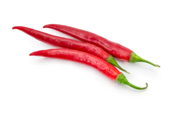 Három piros paprika chili fehér alapon — Stock Fotó