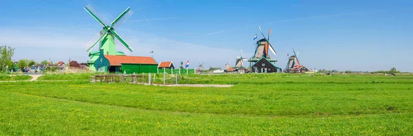 Panorama de molinos de viento en museo al aire libre Zaanse Schans, Países Bajos —  Fotos de Stock