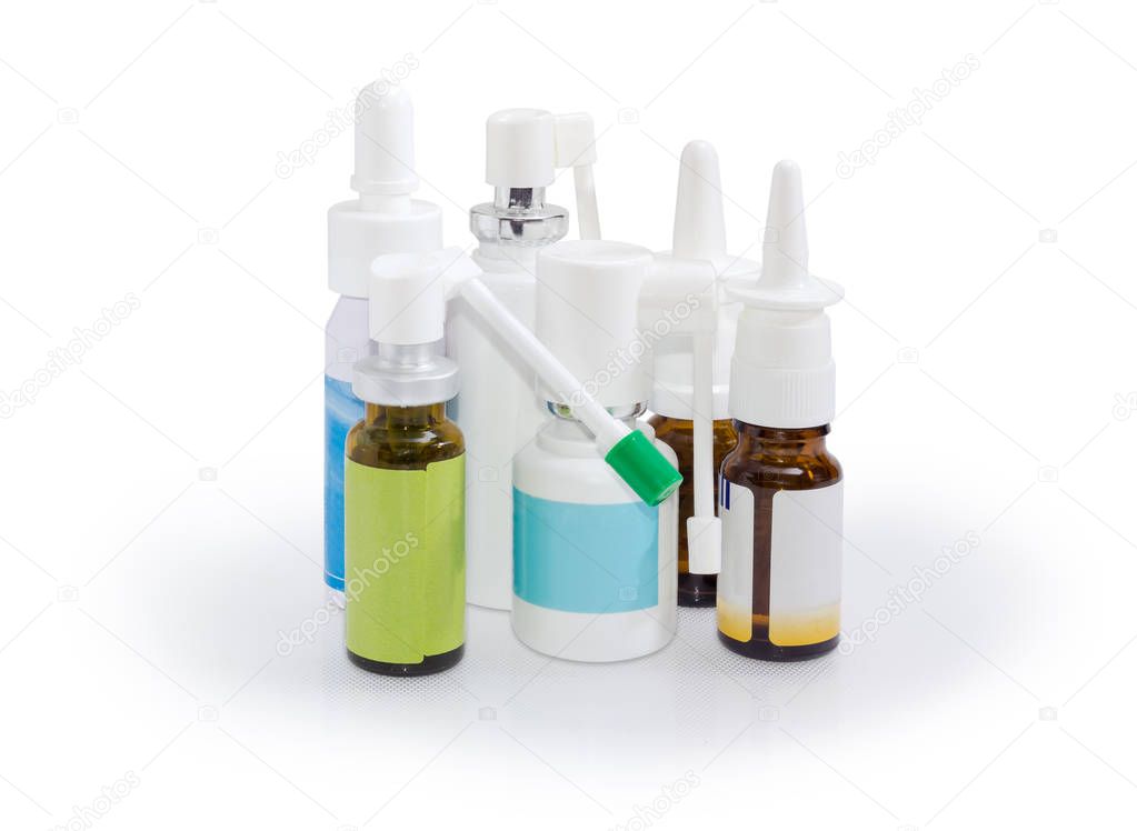 Different medicinal sprays for the treatment of nose and throat