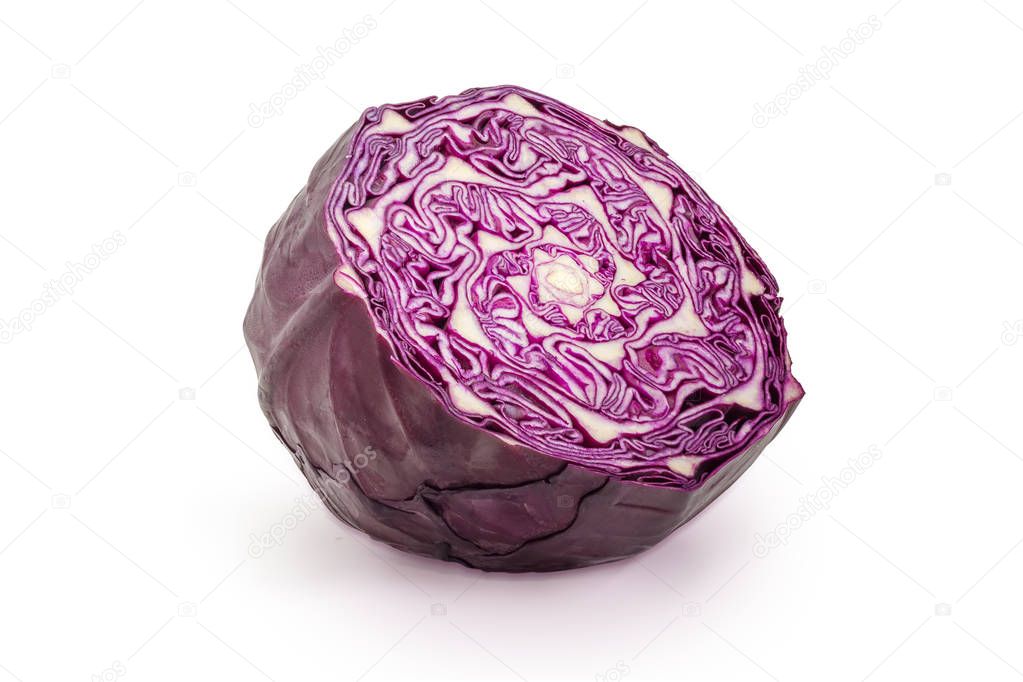 Half of the red cabbage on a white background