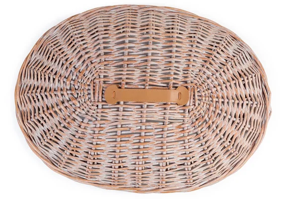 Vista superior de la cesta de ropa de mimbre de madera sobre fondo blanco — Foto de Stock