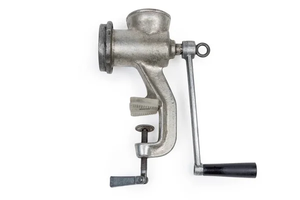 Old hand meat grinder on a white background — Stock Photo, Image