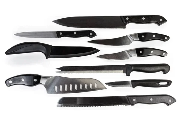 Cuchillos de cocina para diferentes propósitos sobre un fondo blanco —  Fotos de Stock