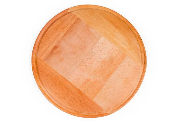 Κενό στρογγυλό ξύλινο pizza board σε λευκό φόντο, top view — Φωτογραφία Αρχείου