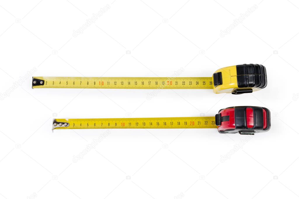 Two self-retracting tape measure with metric scales