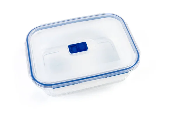 Recipiente Rectangular Vidrio Para Almacenamiento Alimentos Con Tapa Plástico Azul —  Fotos de Stock