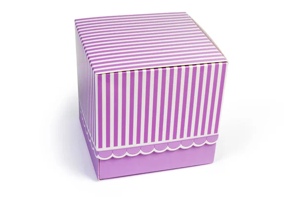 Pequeña Caja Regalo Rectangular Cartón Rayado Rosa Con Tapa Cerrada —  Fotos de Stock