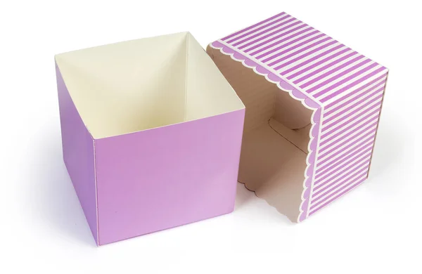 Κενό Μικρό Ροζ Ορθογώνιο Κουτί Δώρου Ανοιχτό Ριγέ Καπάκι Λευκό — Φωτογραφία Αρχείου