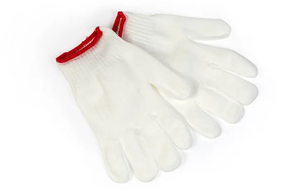 白い背景に合成素材で作られた白いニット保護家庭用手袋のペア — ストック写真