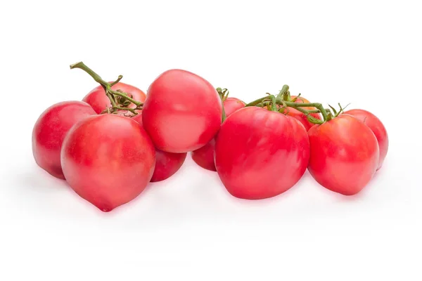 Świeżo Zebrane Pomidory Różowa Odmiana Gałązkach Białym Tle — Zdjęcie stockowe