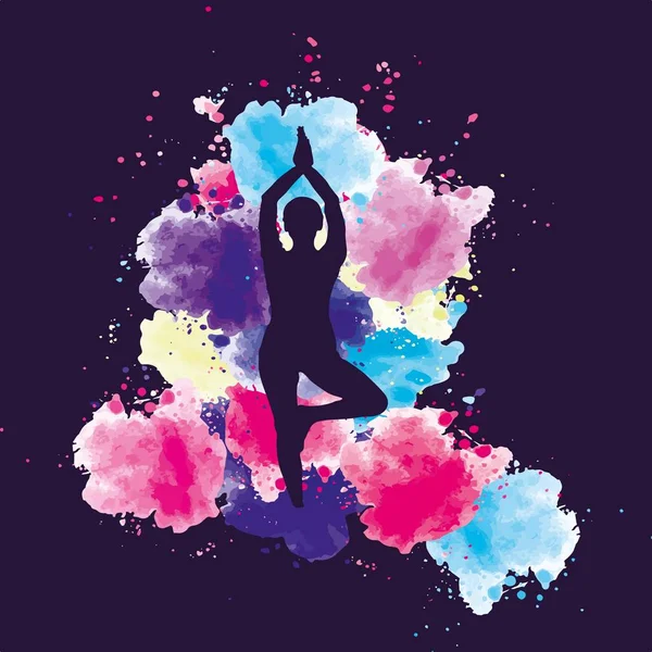 Silhouette Yoga Con Colori — Vettoriale Stock