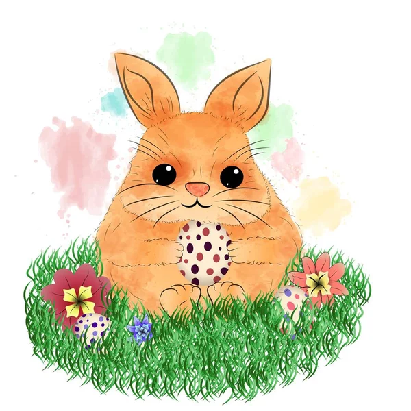 Frohe Ostern Mit Eiern Und Kaninchen — Stockvektor