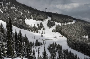 Kayak Merkezi ve ağaçlar doğal görünümünü üzerinde dağ, Whistler, British Columbia, Kanada