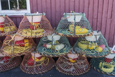 Crab pots stacked at harbor, Victoria, Prince Edward Island, Canada clipart