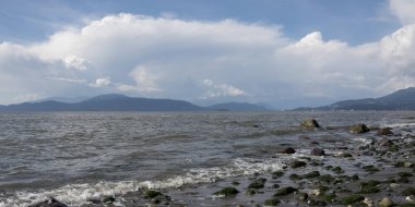 Doğal görünümünü batık Beach, suların çekildiği kıyı yolu, Vancouver, British Columbia, Kanada