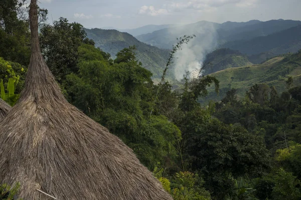 Thatched Roofed Houses Village Mountainous Area Chiang Rai Thailand — Stock Photo, Image