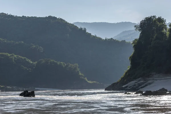 Scenic View River Mountain Range Background River Mekong Laos — Stock Photo, Image