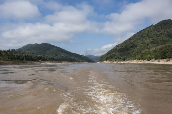 View of wake of water in the River Mekong, Laos