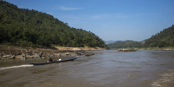 People Boat Moving River Mekong Laos — Stock Photo, Image