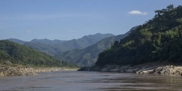 Scenic View River Mountain Range Background River Mekong Sainyabuli Province — Stock Photo, Image