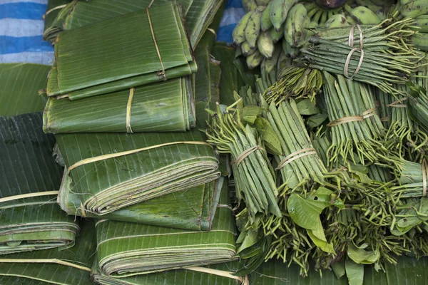 Vista Elevada Las Hojas Plátano Betel Venta Luang Prabang Laos — Foto de Stock