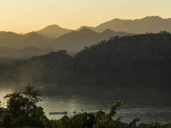 Vista Elevada Del Río Mekong Monte Phousi Luang Prabang Laos — Foto de Stock