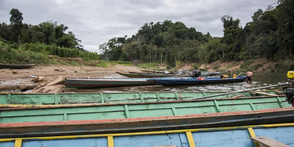 Boats Nam Khan Riverbank Luang Prabang Laos — Stock Photo, Image