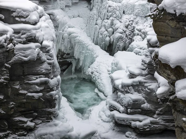 Erhöhte Sicht Auf Gefrorene Wasserfälle Athabasca Wasserfälle Jaspis Jaspis Nationalpark — Stockfoto